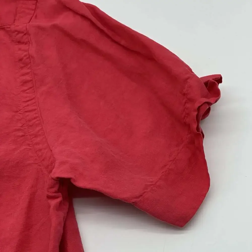 Polo Ralph Lauren Size Large Red Linen Silk Blend Short Sleeve Button Up Shirt